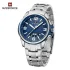 NAVIFORCE 9215 Men Wristwatch Top Brand Luxury Waterproof Watch Original Stainless Steel Sport Military Quartz Male Clock - Silver Blue